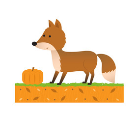 Cute fox and pumpkin autumn clip-art. Eps10
