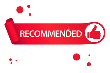 Recommended banner with thumbs up. Paper ribbon Vector