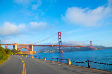 View of Golden Gate Bridge along the coastline in San Francisco - obrazy, fototapety, plakaty