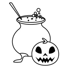 halloween pumpkin with witch cauldron