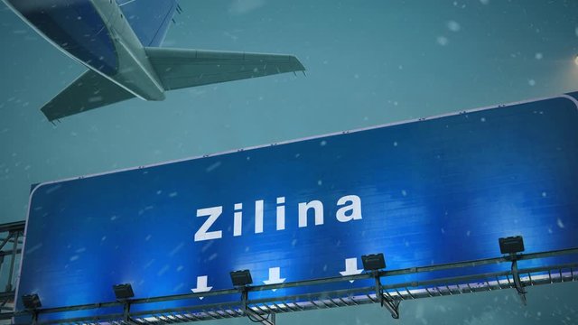 Airplane Take off Zilina in Christmas