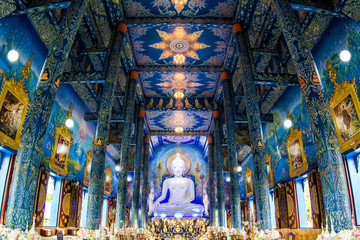 Chiang rai blue temple, Wat Rong Seur Ten interior, Thailand 