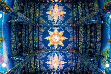 Blue temple Chaing Rai, Wat Rong Seur Ten ceiling, Thailand 