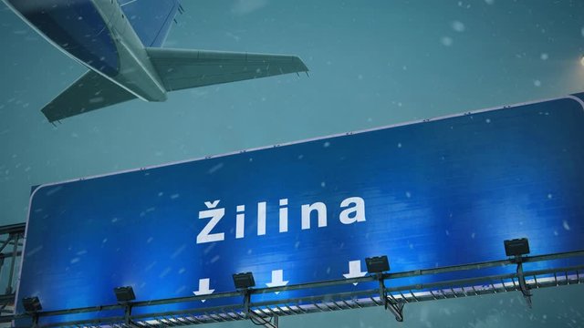 Airplane Take off Zilina in Christmas