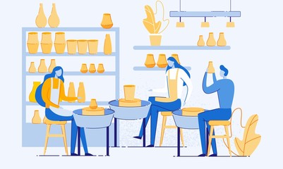 Man and Woman Creating Pots and Pottery Workshop.