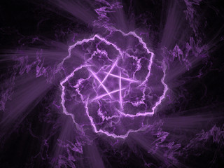 Abstract Background Image, Graphic Illustration Artistic Resource, Lines and Symmetrical Patterns, Glowing Purple Neon Colors. Colorful Repeating Star Shaped Patterns, Modern Fractal Digital Art.