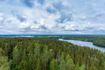  Nature background.  Finland. Aulanko. Beautiful autumn landscape. Autumn forest. Aerial view.
