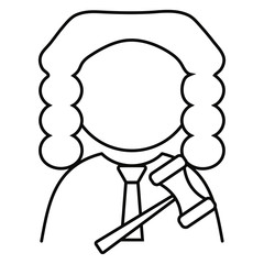 Judge avatar wearing a wig and a robe. Vector illustration.