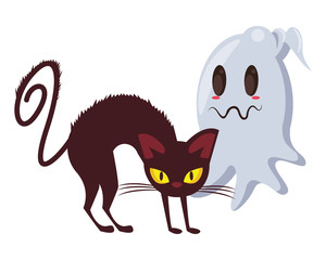halloween cat mascot with ghost