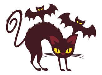 halloween bats flying with cat