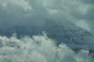 Majestic foggy mountains of the Canadian Rockies