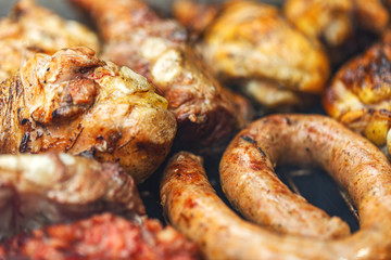 Barbeque grill mixed meat cooking on open air