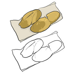 Yellow. Durians on supermarkets. Hand drawn vector illustration 