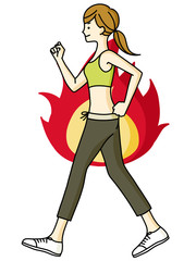 女性-ウォーキング-炎（燃焼・やる気）