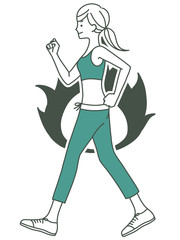 女性-ウォーキング-炎（燃焼・やる気）-2色