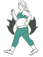 肥満の女性-ウォーキング-炎（燃焼・やる気）-2色