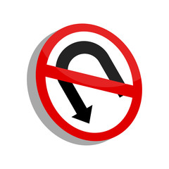 Isolated 3D traffic signal. No U-turn sign - Vector