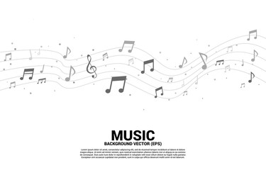 Vector music melody note dancing flow . Concept background for song and concert theme.