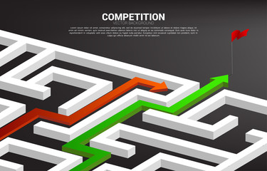 Arrow Route to exit the maze and to dead end. Concept for competition race and choice way to find solution.