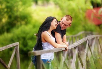 Loving young couple in park