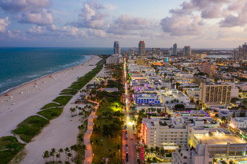 Naklejka premium High Miami Beach aerial photo beautiful lights