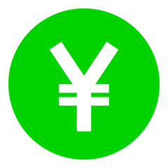Yuan and Yen currency sign symbol - green simple inside of circle, isolated - vector