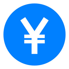 Yuan and Yen currency sign symbol - blue simple inside of circle, isolated - vector