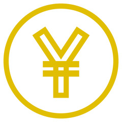 Yuan and Yen currency sign symbol - golden simple outline inside of circle, isolated - vector
