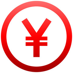 Yuan and Yen currency sign symbol - red simple gradient inside of circle, isolated - vector