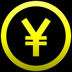 Yuan and Yen currency sign symbol - yellow simple gradient inside of circle, isolated - vector
