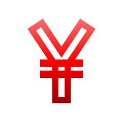 Yuan and Yen currency sign symbol - red simple gradient outline, isolated - vector