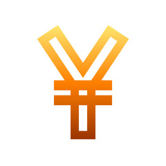 Yuan and Yen currency sign symbol - orange simple gradient outline, isolated - vector