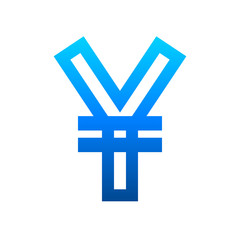 Obraz premium Yuan and Yen currency sign symbol - blue simple gradient outline, isolated - vector