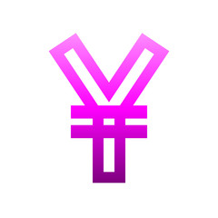 Fototapeta premium Yuan and Yen currency sign symbol - purple-pink simple gradient outline, isolated - vector