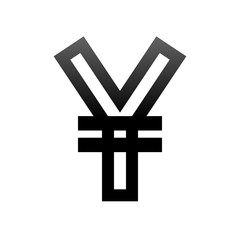 Yuan and Yen currency sign symbol - black simple gradient outline, isolated - vector