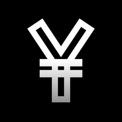 Yuan and Yen currency sign symbol - red simple gradient outline, isolated - vector