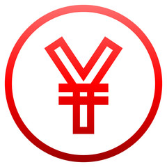 Yuan and Yen currency sign symbol - red simple gradient outline inside of circle, isolated - vector