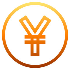 Yuan and Yen currency sign symbol - orange simple gradient outline inside of circle, isolated - vector