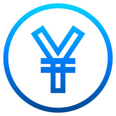Yuan and Yen currency sign symbol - blue simple gradient outline inside of circle, isolated - vector