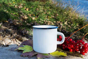 White campfire mug mockup with viburnum