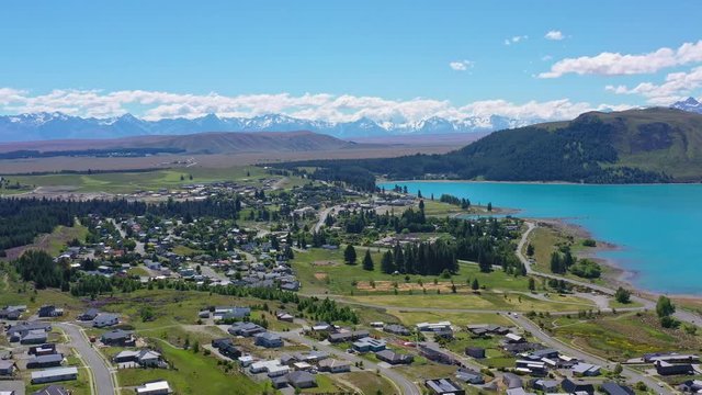 View of lake Tekapo and Tekapo town, New Zealand