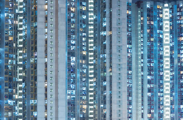 Fototapeta na wymiar Exterior of public estate in Hong Kong city at night
