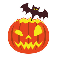 Fototapeta premium halloween pumpkin with bat flying