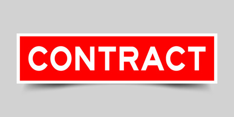 Label sticker in red color square shape as word contract on white background