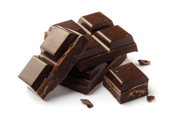 Three pieces of Chocolate isolated on white, cleaned and retouched photo.