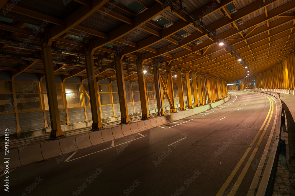 Poster empty tunnel in the dark. transportation background