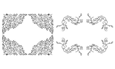 Tropical hand drawn floral frames. Outline set. Jungle foliage illustration. Floral set. Hand drawing. Vector isolated collection. Natural spring wedding card. Summer tropical leaf. Botanical frames