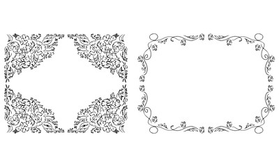 Tropical hand drawn floral frames. Outline set. Jungle foliage illustration. Floral set. Hand drawing. Vector isolated collection. Natural spring wedding card. Summer tropical leaf. Botanical frames