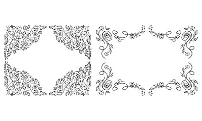 Tropical hand drawn floral frames. Outline set. Jungle foliage illustration. Floral set. Hand drawing. Vector isolated collection. Natural spring wedding card. Summer tropical leaf. Botanical frames