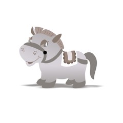 The Cute Horse Cartoon Funny Character in White Background – Flat Design 